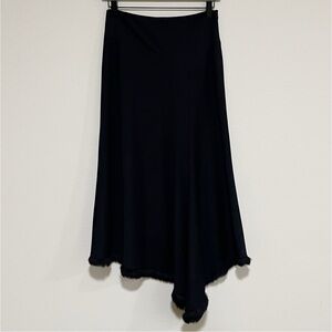 Vintage 90’s Cachelli Size 2 Black Asymmetrical Faux Fur Trim Midi Skirt